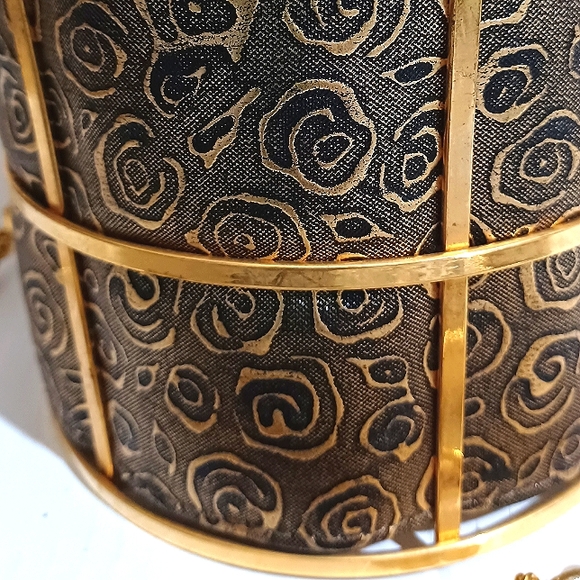 VINTAGE Metallic Drawstring Metal Frame Caged Bucket Shoulder Bag GUC - Picture 7 of 8